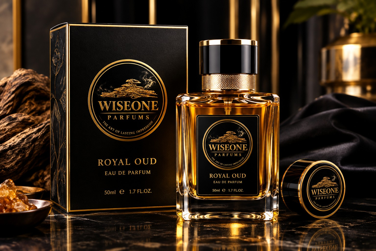 WISEONE PARFUMS Royal Oud perfume bottle and branded presentation box